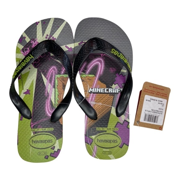 Havaianas Kids Top Minecraft Flip Flops Size USA 3/4 NWT - Picture 1 of 6